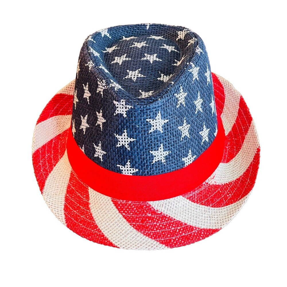 Patriotic American Flag Red White Blue Burlap Fedora Hat